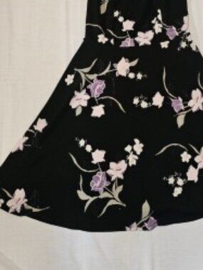 Beautiful black dress with soft pink, purple, and white floral print.